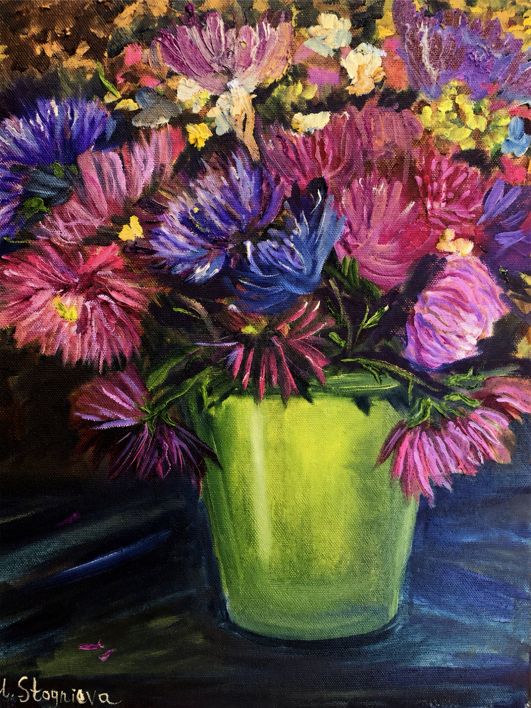 Asters original painting by Marina Stognieva, oil on canvas, 2019